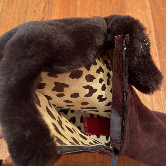 Valentino Couture Brown Suede Faux-Fur Trimmed Boots, Size 38.5 - Picture 7 of 15